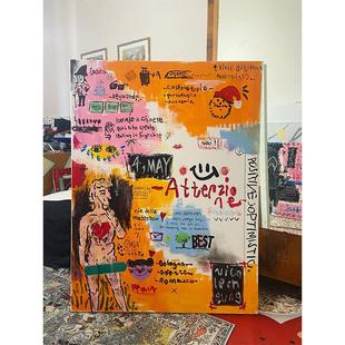 抽象艺术家小众文艺沙发背景墙装饰画高级涂鸦创意玄关挂画落地画