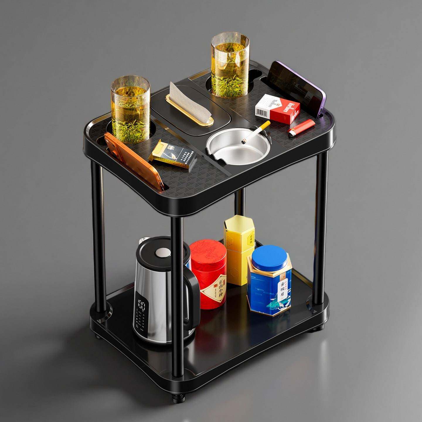 麻将馆茶水架棋牌室专用茶几双层水杯架烟灰缸麻将机旁边的小桌子