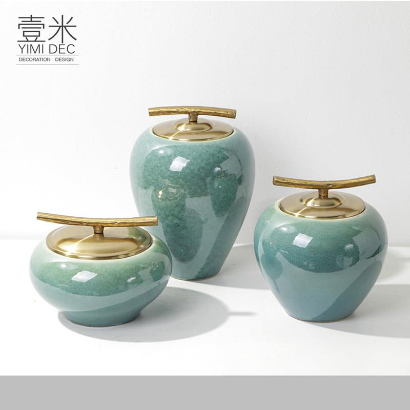 新中式陶瓷储物罐摆件样板间样品屋展示中心书柜博古架客厅玄关茶
