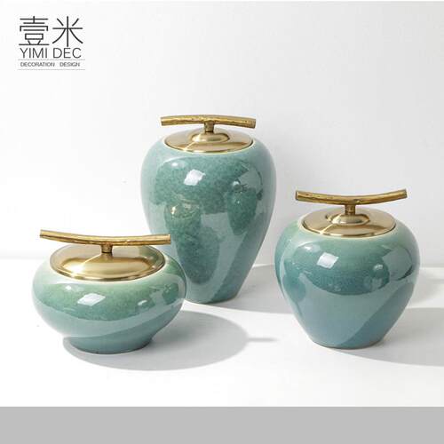 新中式陶瓷储物罐摆件样板间样品屋展示中心书柜博古架客厅玄关茶