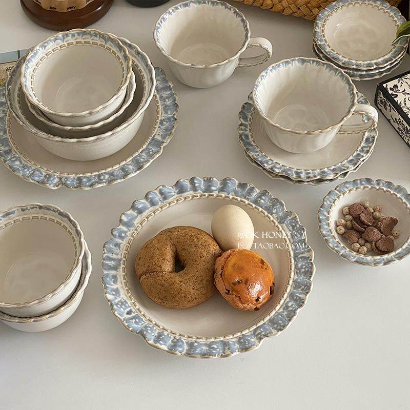 高颜值烟蓝系列餐具合集套装高级感窑变釉花边家用碗盘汤碗咖啡杯,餐饮具,碗,淘宝优惠券,粉丝福利购,淘宝优惠卷