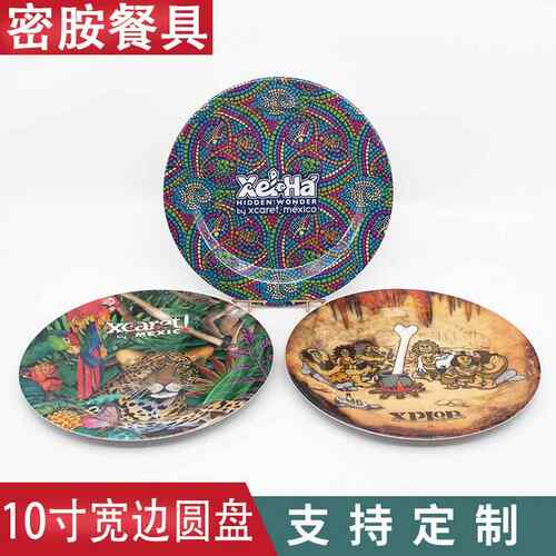 酒店家用餐具仿瓷密胺盘子美耐皿10寸盘宽边圆盘欧美西餐盘
