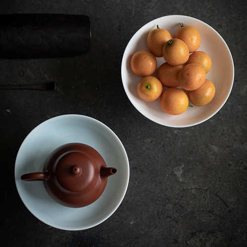 九匠风 湖田窑彷古高足壶承 手工雕刻莲瓣纹茶点盘功夫茶具托盘