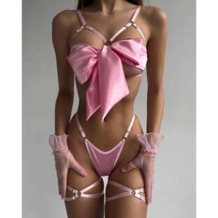 Sensual Fetish Bowknot Lingerie Open Bra Lace Up Sexy
