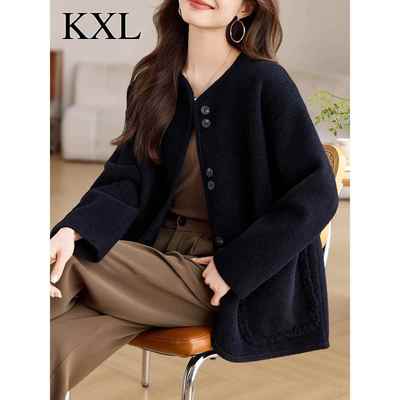 黑色针织短大衣女士，2025春季和秋季韩国风格，大尺寸，宽松的合