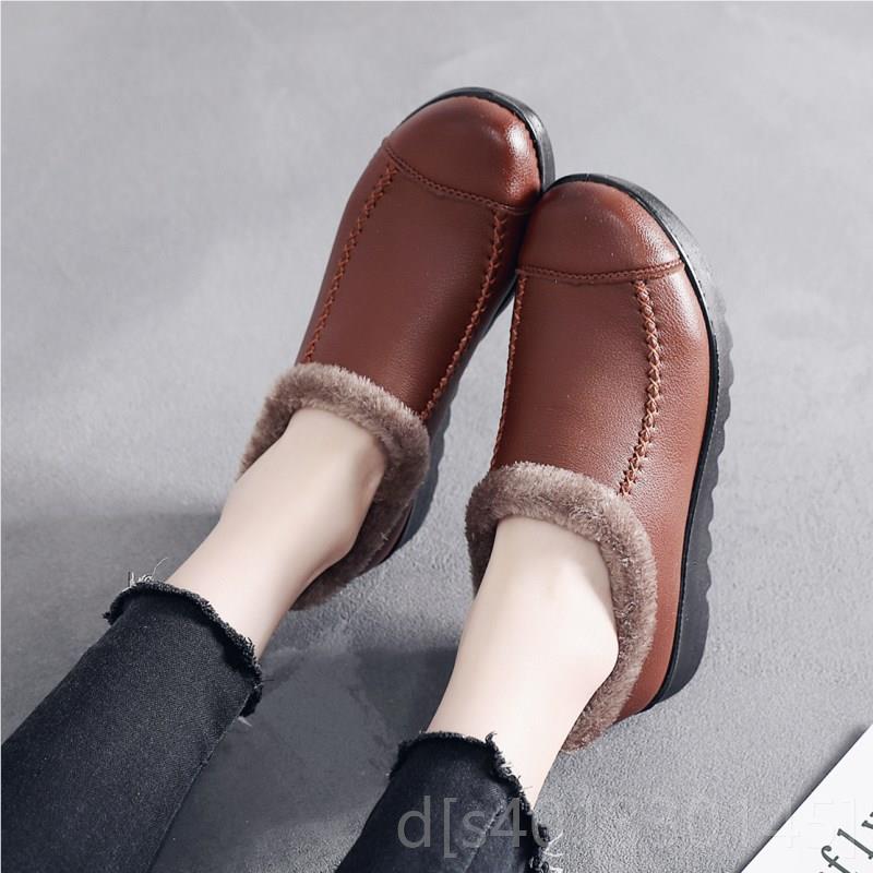 高档妈妈棉鞋中女冬保暖加绒平底中女鞋老年皮年棉人鞋女老保暖鞋