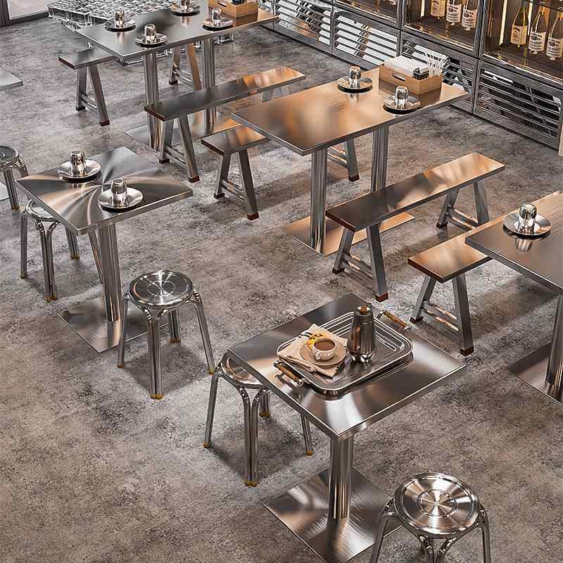凳子工业风圆凳奶茶店不锈钢方桌烧烤店长桌烤肉店餐桌椅组合椅子