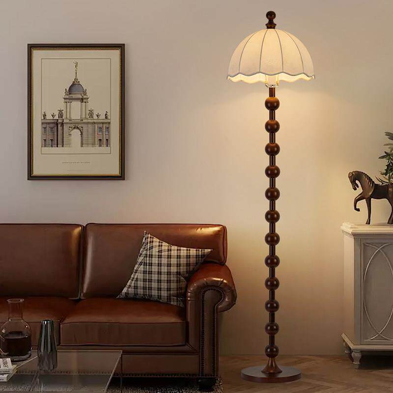 法式中古实木落地灯中式客厅沙发旁装饰灯新款高级感覆古卧室灯具