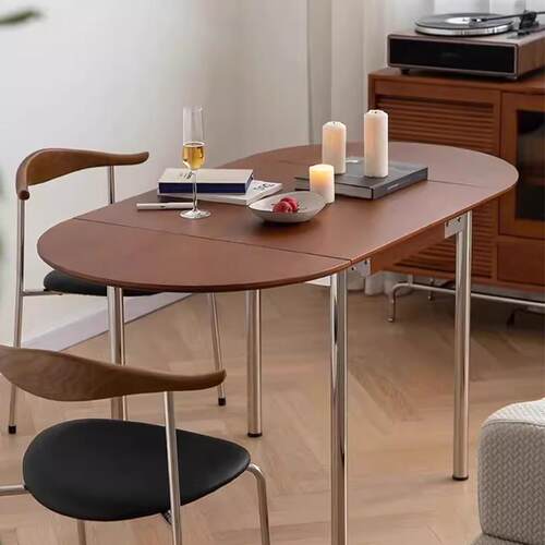 高档方可折叠餐桌子实中古风桌小户型伸缩家用具咖木啡店长形书椅