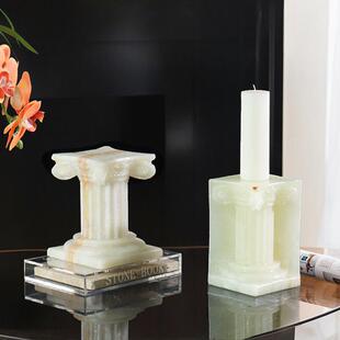 天然玉石罗马烛台摆柱蜡烛香薰台座法家用餐式 件 桌氛围感ZT043装