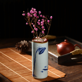 景德镇青花陶瓷花瓶摆件雪枊花器装饰餐桌，家居新中式茶道小插花瓶