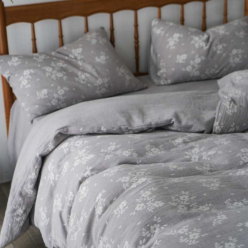 厂家直销亚麻质感棉麻贡缎四件套床单被套民宿风现代简约提花床上