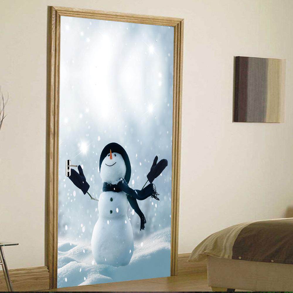 唯美梦幻圣诞节装饰雪人门贴海边景色木门家庭装饰3d立体墙贴