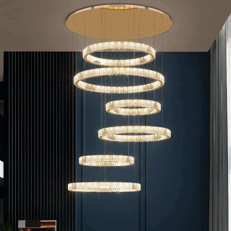 中空大厅吊灯现代简约挑空跃层客厅灯别墅水晶复式旋转楼梯大吊灯