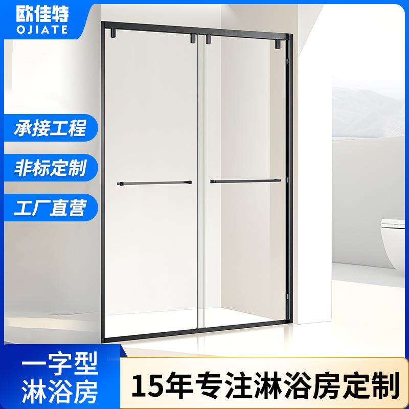 一字型极窄枪灰家用淋浴房屏风卫生间浴室隔断干湿分离洗澡沐浴房