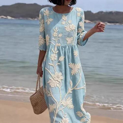 Women's Summer Floral Square Neck Puff Sve Babydoll Dress