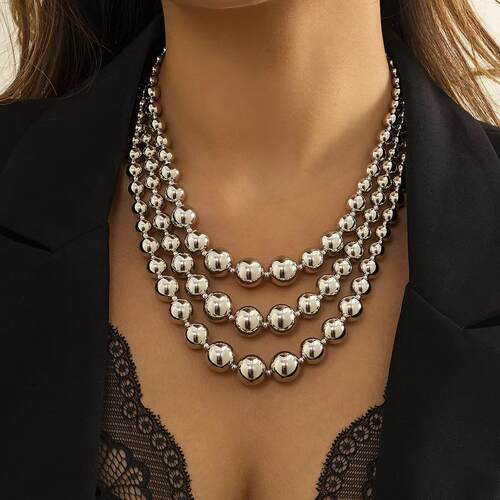 Multi layer tassel bead necklace, women's metal plated