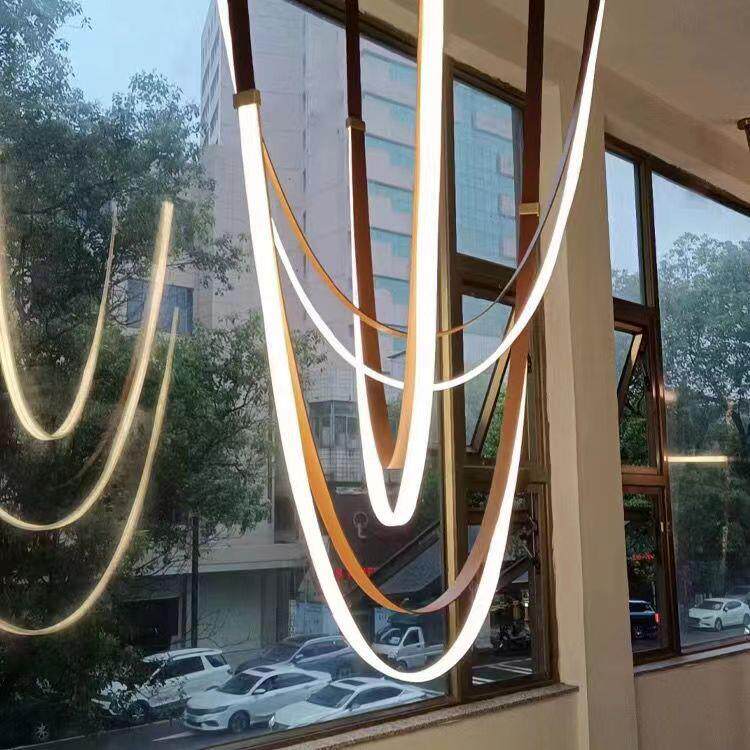 设计师皮带吊灯现代简约餐厅灯别墅客厅样板房挑高复式LOFT楼梯灯