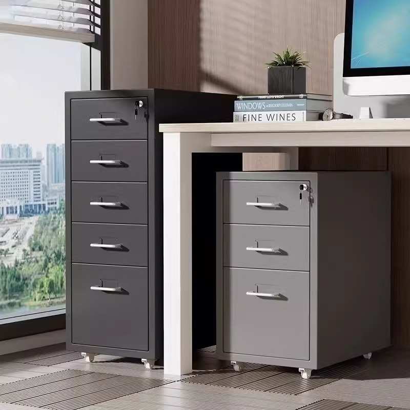 金属钢制抽屉式铁皮文件办公收纳柜储物桌下柜带锁斗柜家用床头柜