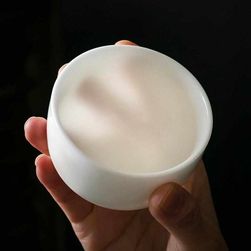 新中式冰种素烧羊脂玉主人杯高端品茗杯手工茶杯个人专用茶具单杯