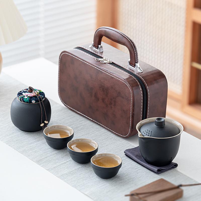 旅行茶具快客杯一壶三杯便携式盖碗户外功夫茶具套装泡茶商务礼品