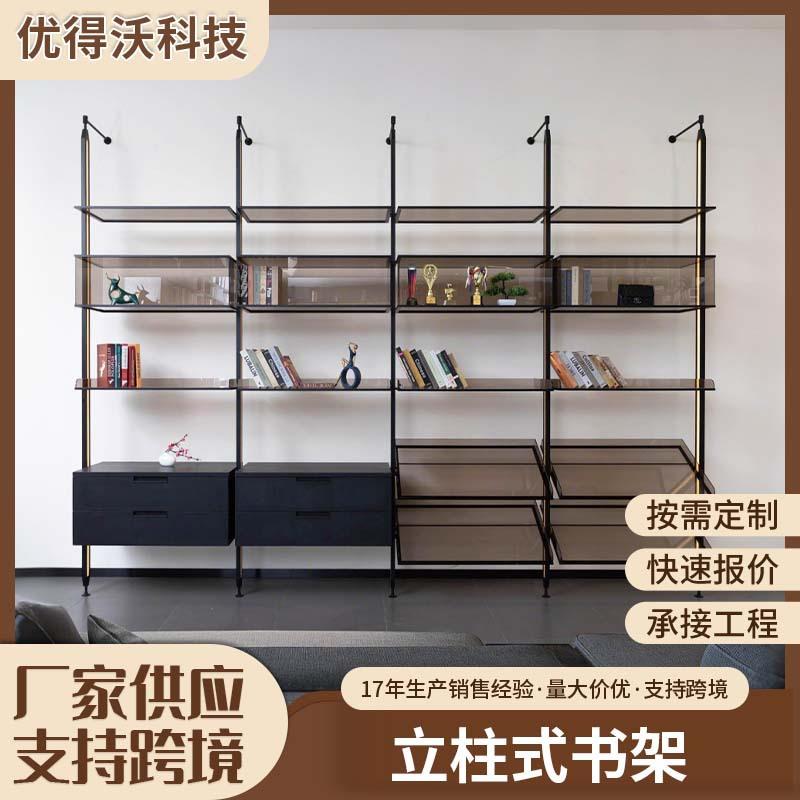 铝合金立柱书架置物架轻奢隔断落地书架铝板圆管悬挂展示吊架配件