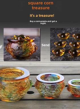 釉聚宝盆新店开业乔迁礼品前台水晶工艺品吸引财富广场高端饰品