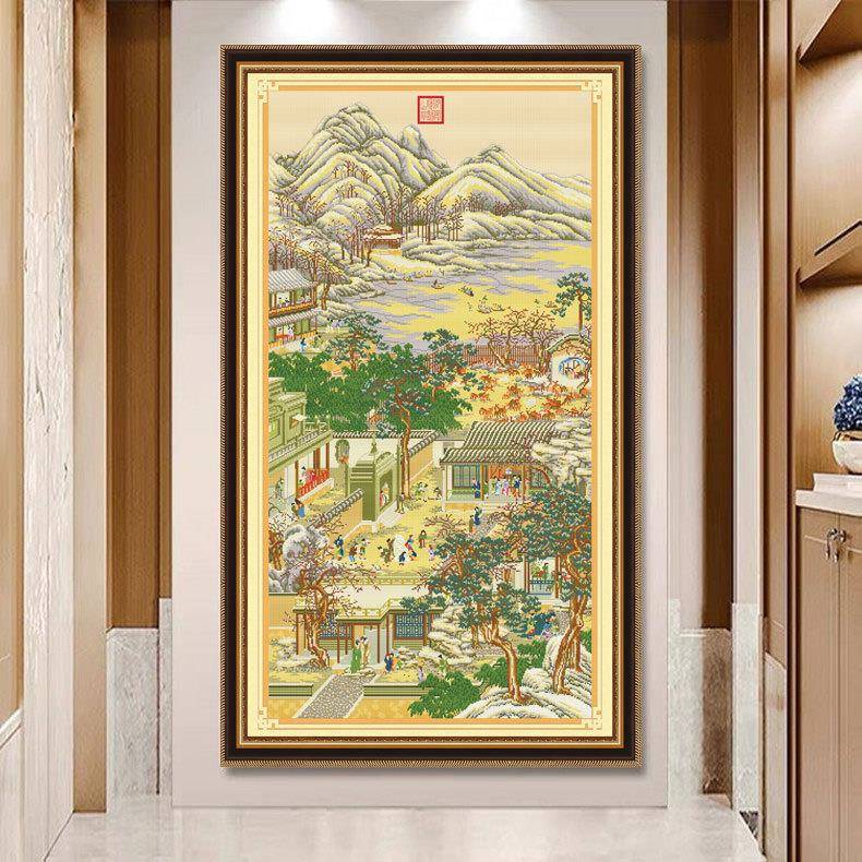 雍正十二月十二月十字绣2023新款风景故宫竖版传世名画绣线手工绣