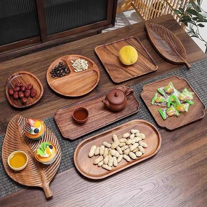 高档杯垫茶盘家用实木托盘创意水果甜点厨房餐盘长方形托盘干泡盘