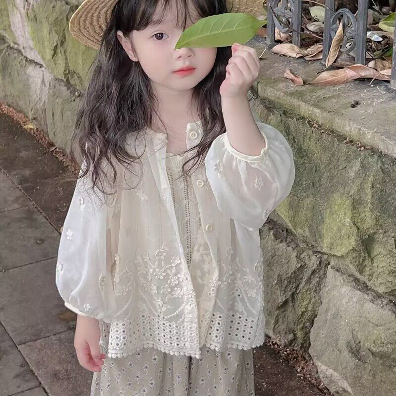 儿童户外出游防晒衣女童防晒衣夏季洋气蕾丝镂空女宝宝防晒服夏装
