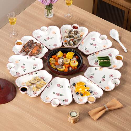 陶瓷餐具拼盘套装家用清新釉下彩饭碗盘汤碗新年团圆聚会餐盘砂锅
