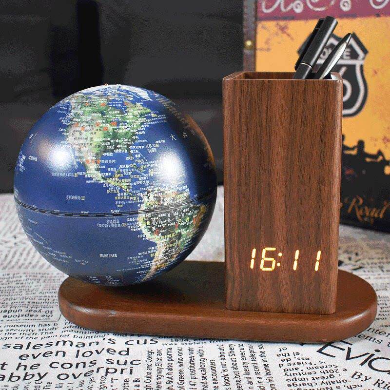 funglobe地球仪13cm中学生小号笔筒充电时钟音乐铃学生用发光夜灯
