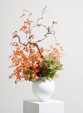 匠十三 高端极简新中式大型仿真花瓶玄关中岛台红白花艺装饰品