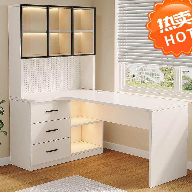 实木书桌书架一体桌转角电脑桌卧室家用简易办公桌写字桌电竞桌子