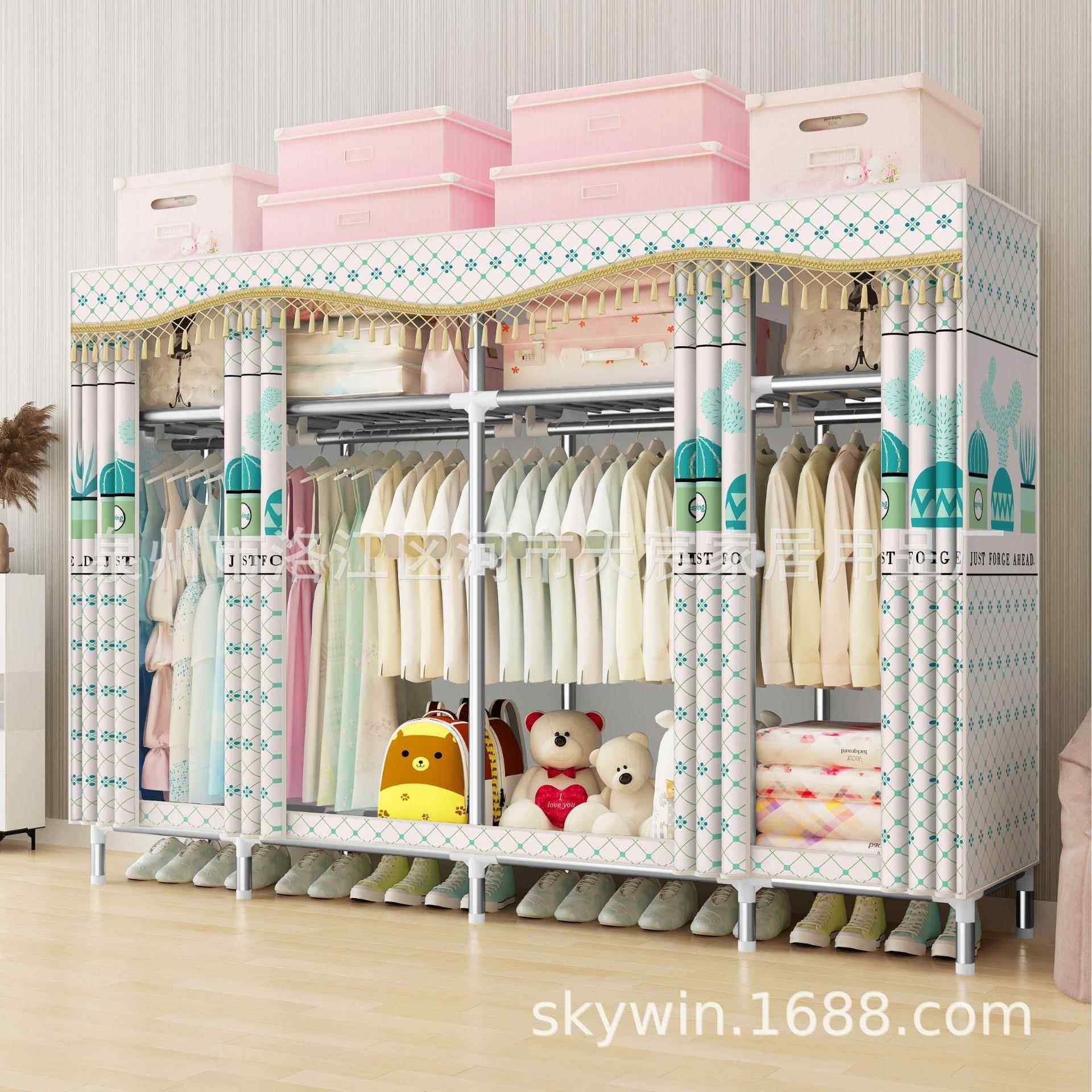 布衣柜艺钢管加粗简约1现代经济型简易衣橱C收25/布17无品牌//55