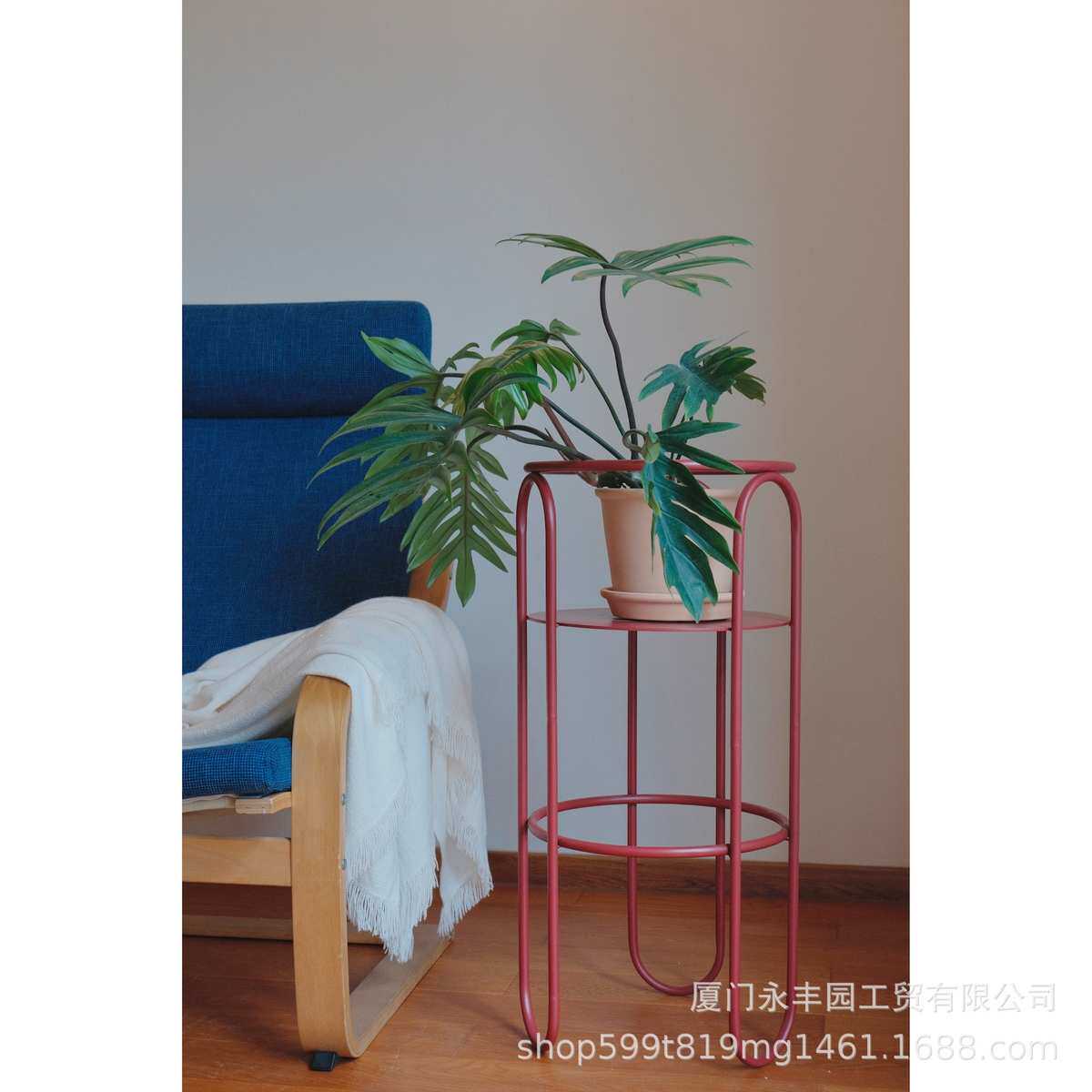 移动复古花架所客厅艺设计极物可阳台红色铁 简约嘻花盆现代室内