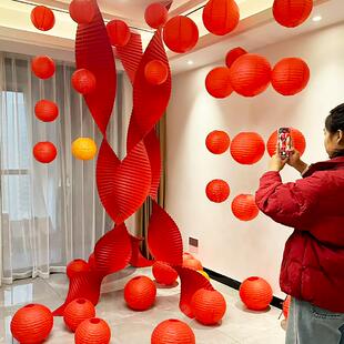 2025新年装饰品瓦楞纸红灯笼过春节氛围幼儿园门店铺商场景布置