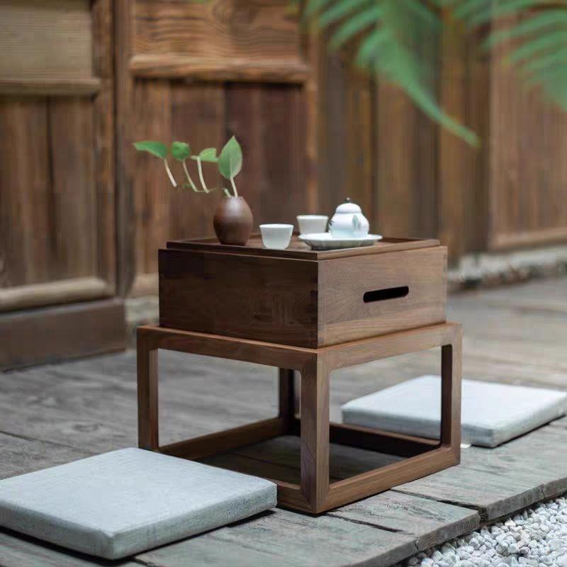 黑无品牌/胡桃木窗桌阳台榻榻米小休茶折叠卧室桌一整飘套中式闲