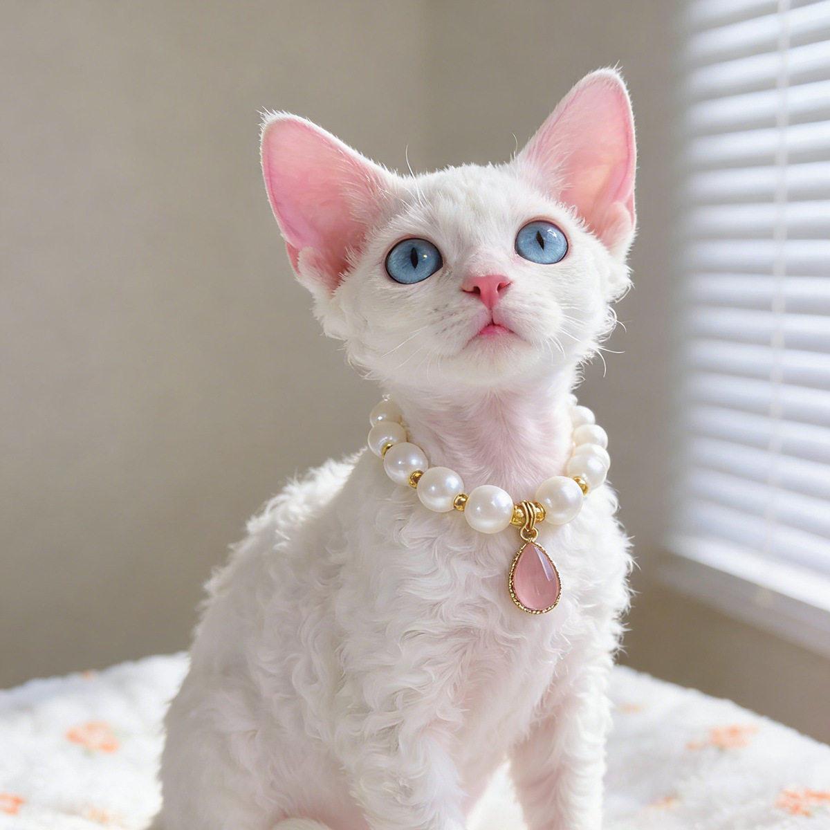 德文猫专用珍珠项链猫咪复古宝石项链脖子装饰品可爱项圈脖圈配饰