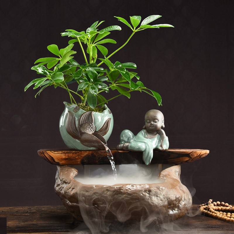 家居小型客厅鱼缸流水器摆件装饰招财喷泉桌面新中式创意开 ??业