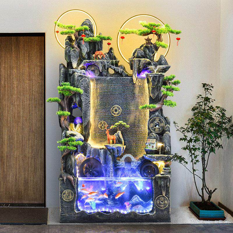 大型假山流水喷泉落地摆件鱼缸客厅阳台风水轮循环水幕景观加湿器