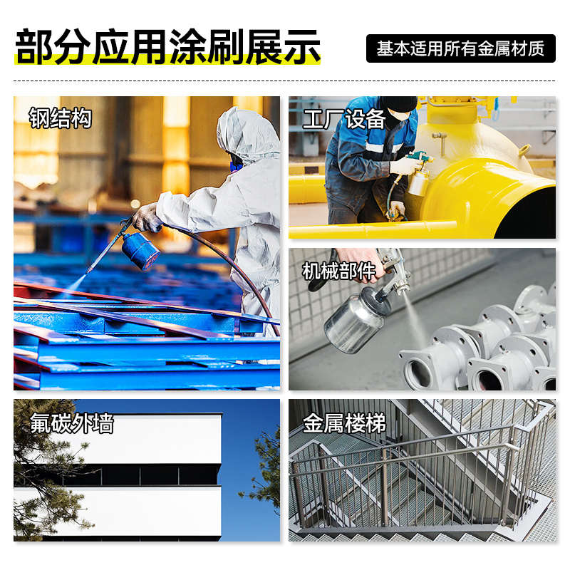 氟碳漆金属漆户外防锈漆防腐栏杆外墙防盗门油漆刷铁黑白色银粉漆