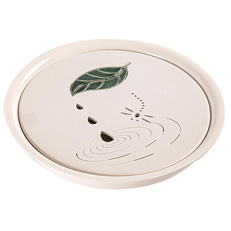 陶瓷圆形茶盘小型家用茶托盘茶海干泡小号茶台功夫茶具储水办公室