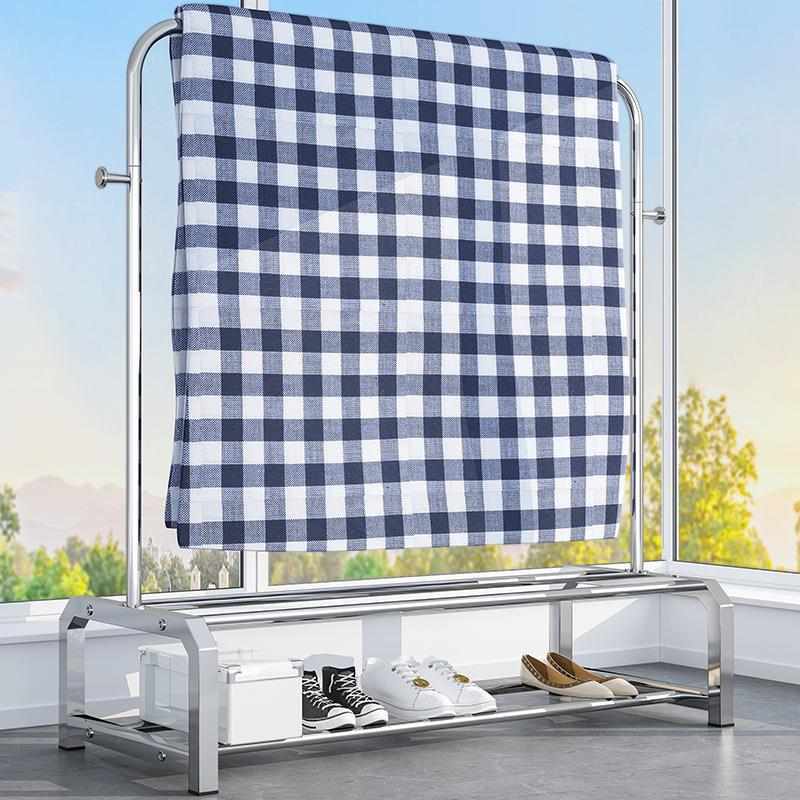 晾衣架落地卧室内家用挂衣架折叠晾衣杆收纳阳台不锈钢晒衣服架子