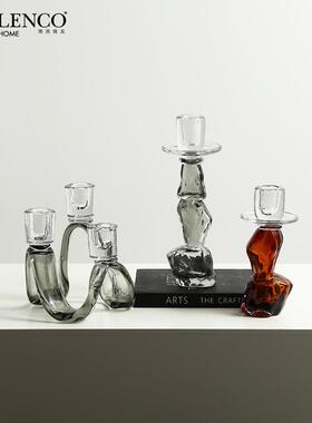 北欧 ins风抽象艺术拼色玻璃烛台别墅客厅茶几餐桌高级感轻奢摆件