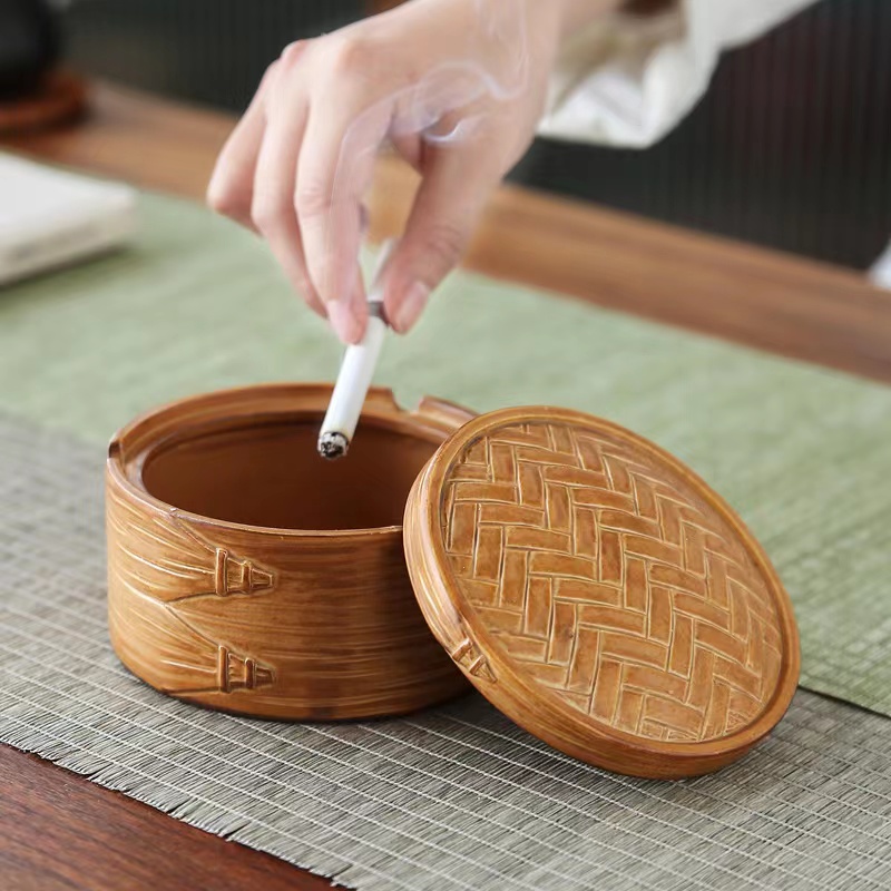 蒸蒸日上陶瓷烟灰缸创意个性潮流家用防飞灰烟缸客厅茶几日式摆件