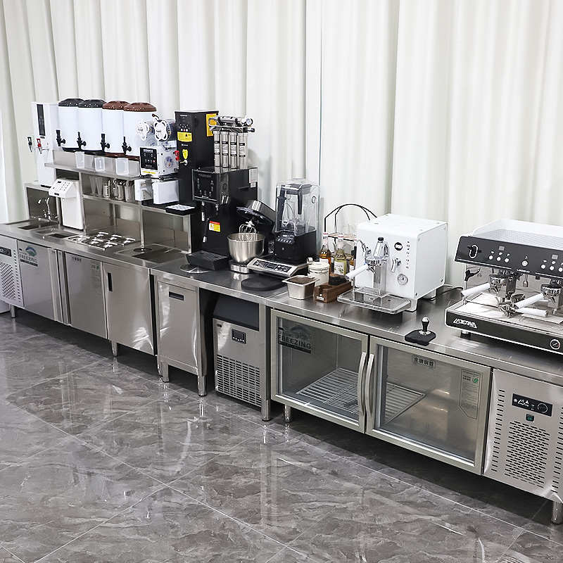 奶茶店设备全套商用制冷工作台咖啡店操作台开槽定制饮品店水吧台