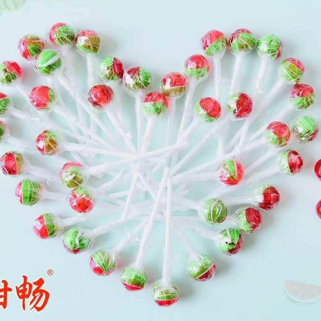 小西瓜小白桃迷你棒棒糖五彩儿童球形糖果水果味桶装休闲糖果