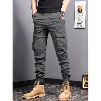Men Multi Pocket Casual Cargo Pants Button Street Daily Wear