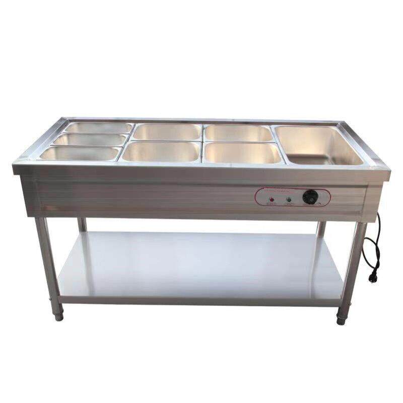 商用玻璃罩不锈钢电加热多格快餐车售菜台快餐保温台保温售饭台